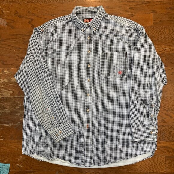 Ariat Work FR Men's Checkered Button-Down Shirt XXL Navy & White - Picture 13 of 16
